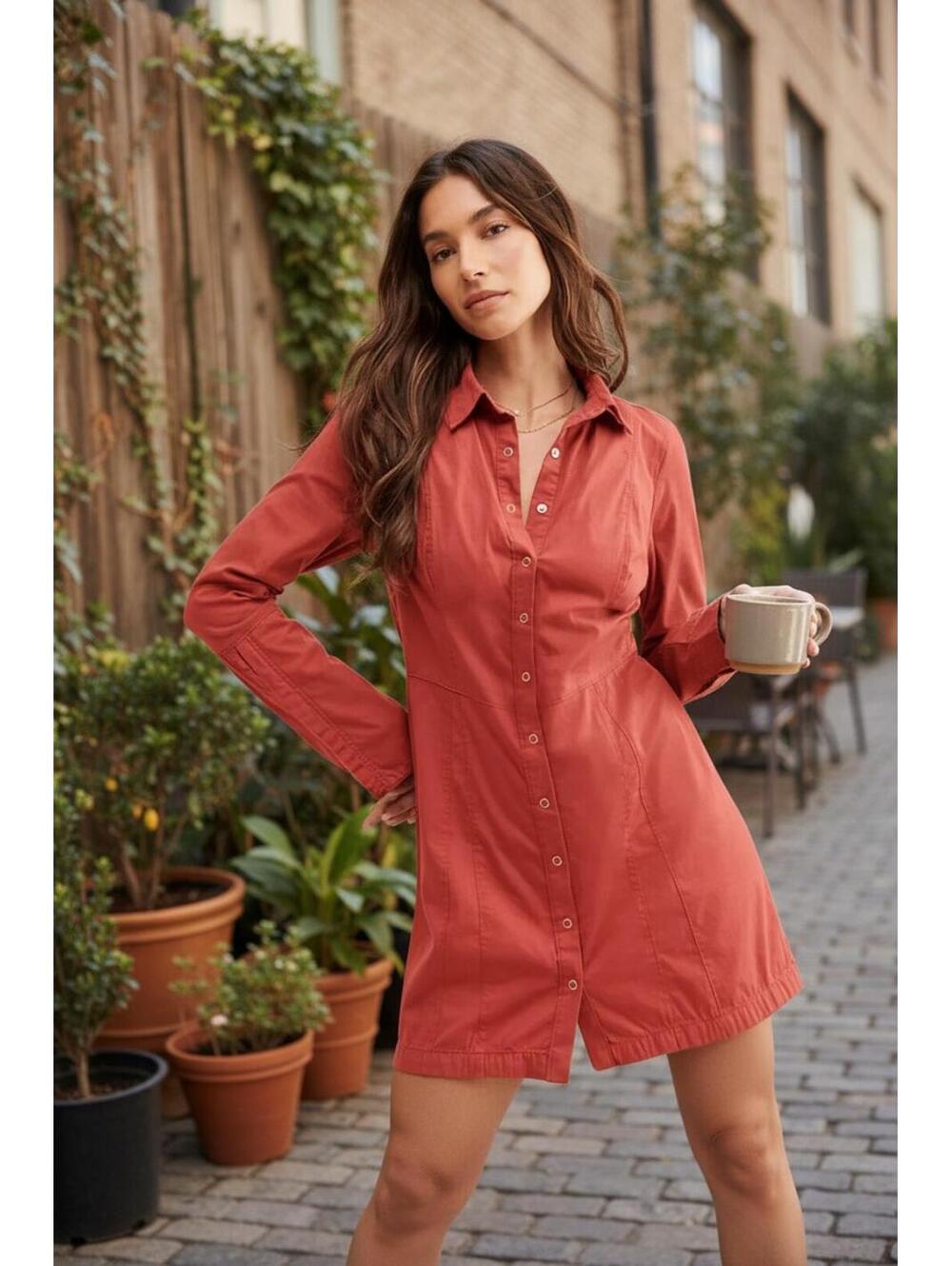 Free People Rust Red Button-Up Tunic Shirt XL